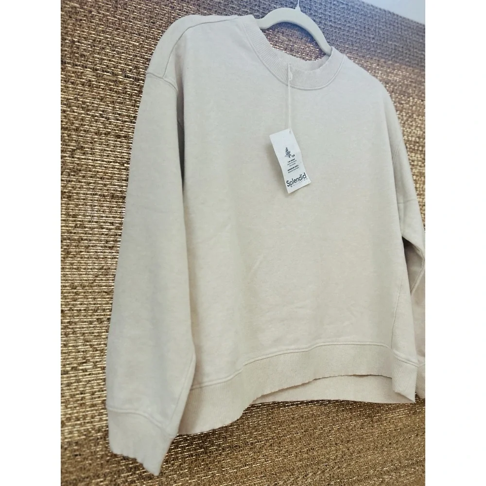 SPLENDID Crewneck Pullover Women's Sweatshirt Top Med RS2K780 Beige neutral‎